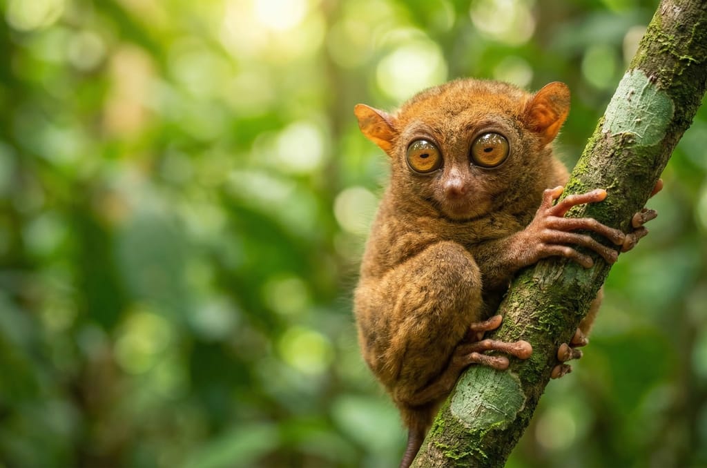 Nártoun (tarsier) v národním parku Tangkoko na severním Sulawesi
