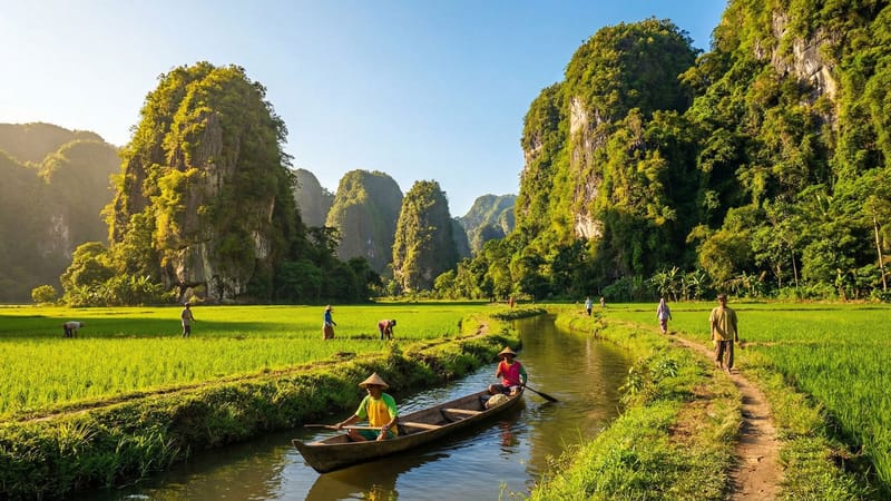 Krasové útvary Rammang-Rammang na jižním Sulawesi