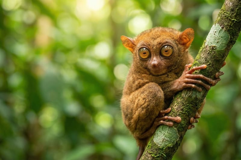 Nártoun (tarsier) v národním parku Tangkoko na severním Sulawesi